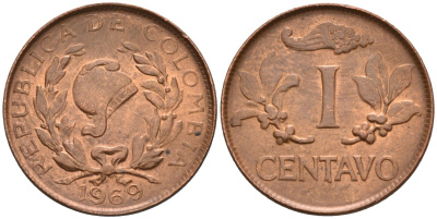 Колумбия 1 сентаво 1969 KM 205а сталь плакированная медью 4549-1255