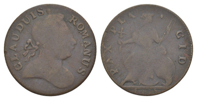 Великобритания 1/2 пенни 1773 (1771) торговый токен, император Клавдий Atkins 42 медь 1526-545