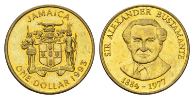 Ямайка 1 доллар 1993 KM 145a сталь плакированная латунью UNC 4663-942