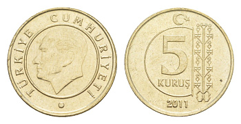 Турция 5 курушей 2011 Кемаль Ататюрк KM 1240 медь цинк никель 4647-541