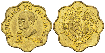 Филиппины 5 сентимо 1975 KM 206 латунь UNC 4532-645