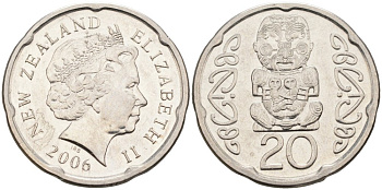 Новая Зеландия 20 центов 2006 Елизавета II (1952-2022), идол Пукаки KM 118а никелированная сталь 4579-1116