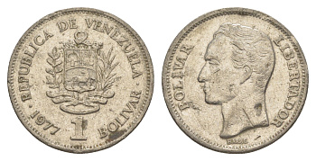 Венесуэла 1 боливар 1977 Симон Боливар Y 52 никель 4586-835