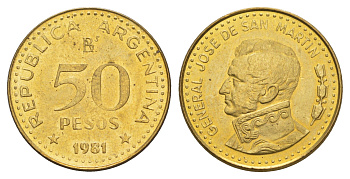 Аргентина 50 песо 1981 KM 83a сталь плакированная латунью UNC 4656-1144