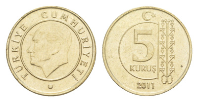 Турция 5 курушей 2011 Кемаль Ататюрк KM 1240 медь цинк никель 4647-541