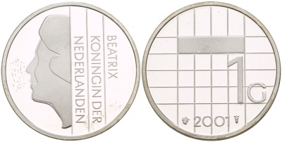 Нидерланды 1 гульден 2001 Беатрикс (1980-2013) KM 205a серебро 02-117-45