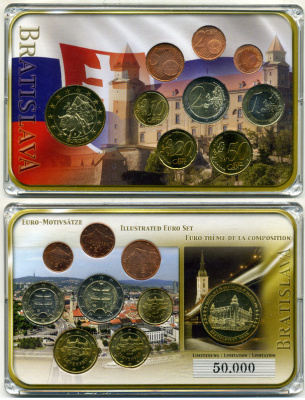 Словакия евронабор из 8 монет  плюс  жетон 2009 жетон Братислава, в пластике  биметалл  UNC  00-00