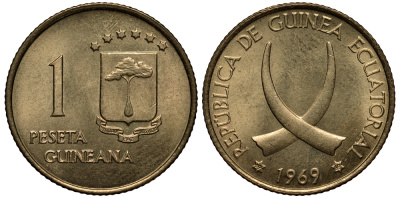Экваториальная Гвинея 1 песета 1969 республика, диаметр 19,5 мм. KM 1 алюминиевая бронза UNC 4398-943