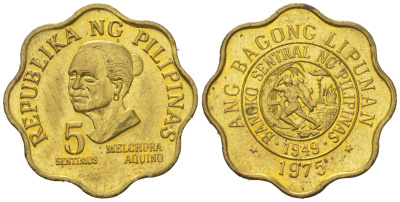 Филиппины 5 сентимо 1975 KM 206 латунь UNC 4532-645