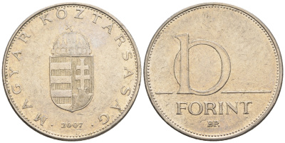 Венгрия 10 форинтов 2007 KM 695 латунь плакированная медно-никелем 85-247