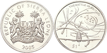 Сьерра-Леоне 1 доллар 2005 60 лет окончанию Второй мировой войны - Битва за Британию KM 315 медно-никель BU 4368-1234