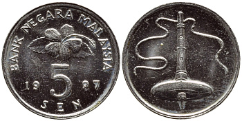 МАЛАЙЗИЯ 5 СЕН 1997 KM 50 медно-никель 4178-337