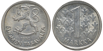 Финляндия 1 марка 1974 S KM 49а медно-никель 4128-731