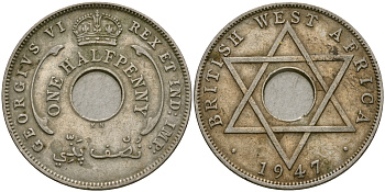 Британская Западная Африка 1/2 пенни 1947 KN, Георг VI KM 18 медно-никель 25-1135