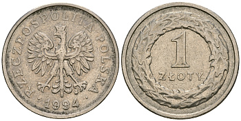 Польша 1 злотый 1994 MW KM 282 медно-никель 4584-541