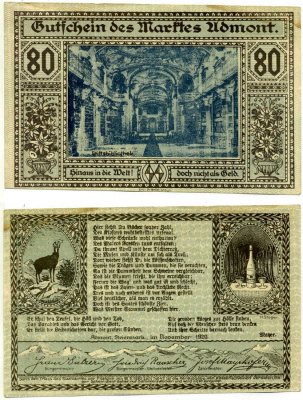 Адмонт, Австрия 80 геллеров 1920 нотгельд, ноябрь 1920, земля Штирия бумага 2193-23-3-1