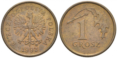 ПОЛЬША 1 ГРОШ 1992 MW KM 276 латунь XF 39-1145