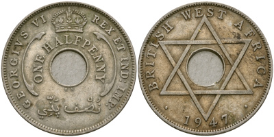 Британская Западная Африка 1/2 пенни 1947 KN, Георг VI KM 18 медно-никель 25-1135