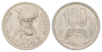 Румыния 100 лей (леев) 1994 Михай Храбрый (1558-1601) KM 111 сталь плакированная никелем UNC 3459-744
