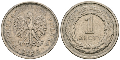 Польша 1 злотый 1994 MW KM 282 медно-никель 4584-541