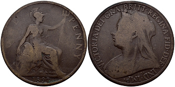 Великобритания 1 пенни 1897 Виктория (1837-1901) KM 790, Spink 3961 бронза 83-2044