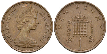 Великобритания 1 пенни 1979 Елизавета II (1952-2022) КМ 915, Spink B1 бронза 4609-513