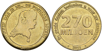 Нидерланды жетон 2011 НАЦИОНАЛЬНАЯ ПОЧТОВАЯ лотерея, диаметр 24 ММ жёлтый металл 4573-617