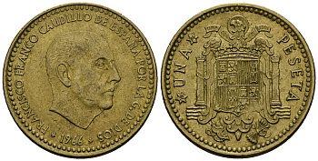 Испания 1 песета 1966 (74) Франсиско Франко (1939-1975) KM 796 алюминиевая бронза 4138-1025