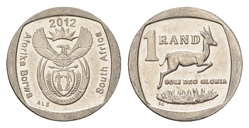 ЮАР 1 ранд 2012 KM 497 медь плакированная никелем UNC 4627-559