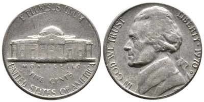 США 5 ЦЕНТОВ 1970 D, ДЖЕФФЕРСОН KM А192 медно-никель 4364-622