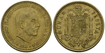 Испания 1 песета 1966 (74) Франсиско Франко (1939-1975) KM 796 алюминиевая бронза 4138-1025