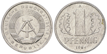ГДР 1 пфенниг 1985 А KM 8.2 алюминий 4651-126