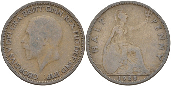 Великобритания 1/2 пенни 1928 Георг V (1910-1936) KM 837, Spink 4058 бронза 4513-433