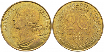 ФРАНЦИЯ 20 САНТИМОВ 1997 KM 930 медь алюминий никель 3856-1125