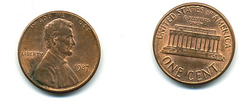 США 1 цент 1987 Линкольн KM 201b цинк плакированный медью 4364-227