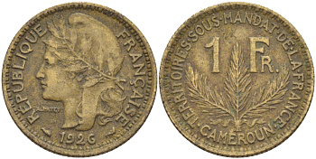 Французский Камерун 1 франк 1926 (а), монетный двор Париж KM 2 алюминиевая бронза 67-521