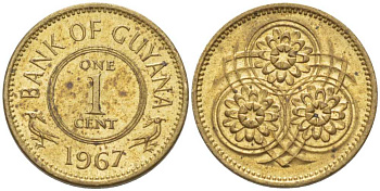 Гайана 1 цент 1967 Республика KM 31 никель латунь 105-733