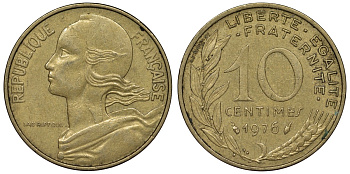 Франция 10 сантимов 1976 тип Marianne KM 929, Le Franc 144.16 медь алюминий никель 4128-211