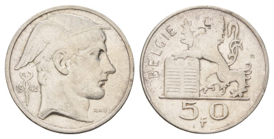 Бельгия 50 франков 1948 Леопольд III (1934-1950), Belgiqe KM 137 серебро 3855-531