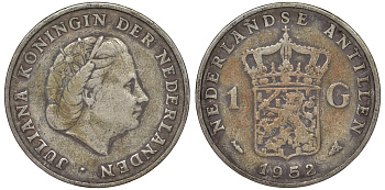 Нидерландские Антилы 1 гульден 1952 Юлиана (1948-1980) KM 2 серебро 36-821