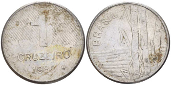 Бразилия 1 крузейро 1980 сахарный тростник KM 590 нержавеющая сталь 51-332