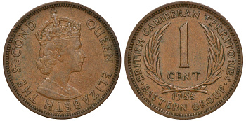 Британские Восточно-Карибские территории 1 цент 1955 Елизавета II (1952-2022) KM 2 бронза 4163-614
