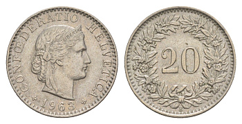 Швейцария 20 раппенов 1963 B KM 29a медно-никель 4625-1113