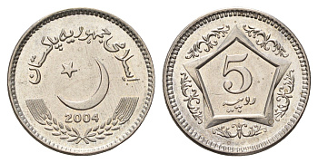 Пакистан 5 рупий 2004 KM 65 медно-никель UNC 4652-836