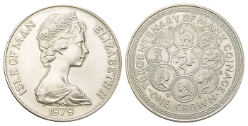 Остров Мэн 1 крона 1979 300 лет чеканке монет на острове Мэн KM 45a серебро BU 3897-925