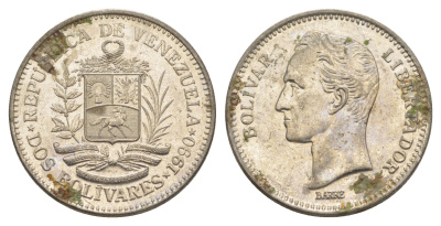 Венесуэла 2 боливара 1990 Симон Боливар Y 43a сталь плакированная никелем 4583-632