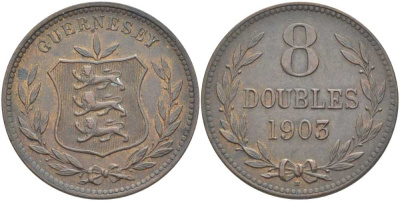 Гернси 8 даблов (дублей) 1903 KM 7 бронза 3996-533