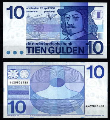 Нидерланды 10 гульденов 1968 Pick 91 b бумага 444-41-2-1