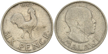 Малави 6 пенсов 1967 KM 1 медь цинк никель 4174-967