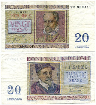 Бельгия 20 франков 1950 Орландо ди Лассо, Филипп де Монте Pick 132 a бумага 6299-39-1
